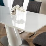 odense valge läikiv laud kroom alusel sistra mööbel pikendatav vaheplaadiga mehhanismiga mugav ja ilus uus tehnika 1