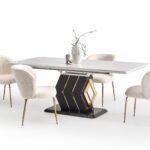 vincenzo söögilaud marmor efekt sistra mööbel must valge kuld kombinatsioon stiilne luksuslik disain suured ruumid pikendatav 1