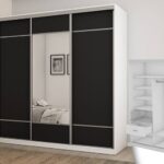 Lükandustega riidekapp 3D-220 must – valge – hõbedane profiil – peegliga sistra mööbel kodu uus sisustus moodne mööbeld