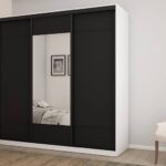 Lükandustega riidekapp 3D-220 must – valge – must profiil – peegliga sistra mööbel kodu uus sisustus moodne mööbeld