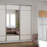 Lükandustega riidekapp 3D-230 valge – hõbedane profiil peegliga sistra mööbel kodu uus sisustus moodne mööbel