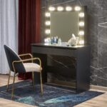 hollywood kosmeetikalaud meigilaud valgustusega led must sistra mööbel mööblipood peeglilaud suur sahtlitega magamistoas